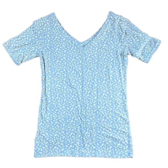 Decree Floral V-Neck Tee Short Sleeve Shirt Gray White Flowers Size Large - Picture 1 of 5
